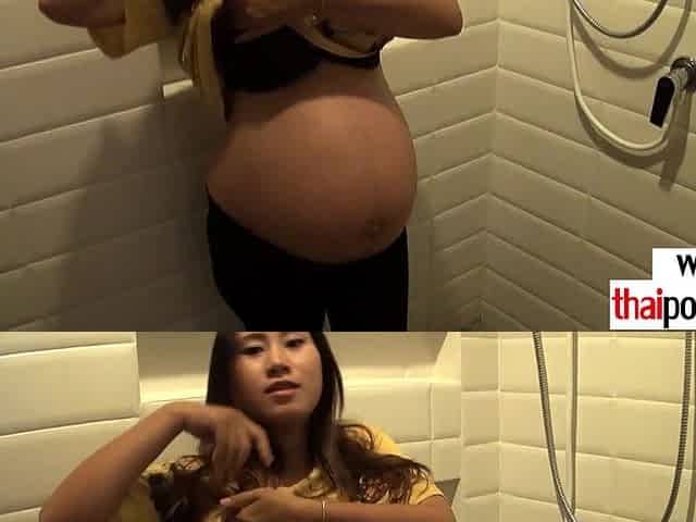 Amateur Thai pregnant Pat giving handjob
