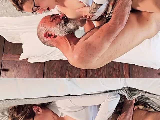 Sexy blonde Dara takes an old fat cock down her young throat