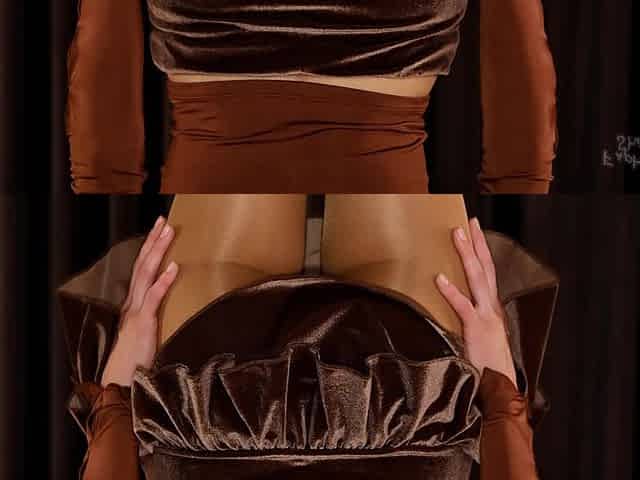 919 Shiny 40 Den Pantyhose and Velour Miniskirt