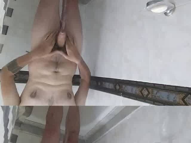 Shower masturbation with cockrings and butplug