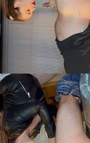 Smoking blowjob leather jacket