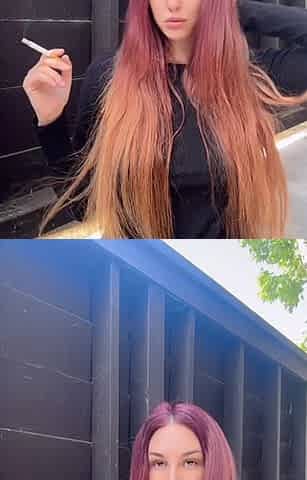 Smoking Outdoor Along Hair Fetish and Boobs Flash