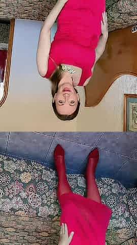 Hawt mother I'd like to fuck Teasing in Red Nylons and High Heels Shoes