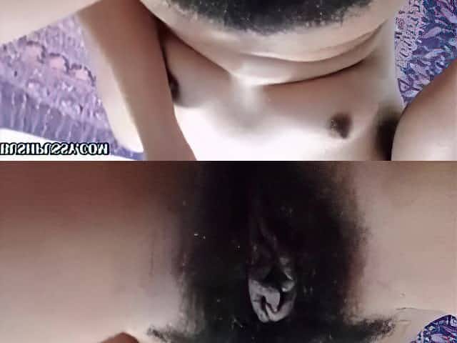 Sexy woman with hairy bush pussy, huge clit and nipples