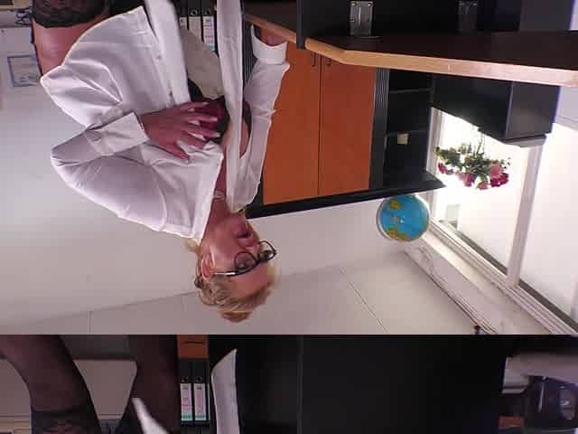 The buxom secretary, MILF known as Krizzi, engages in self-pleasure in her workplace.