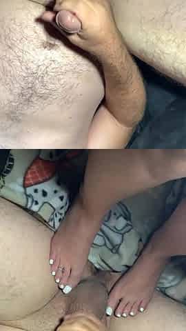 Cutie likes cum on her feet