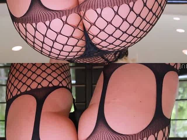 Curvy cougar in fishnet lingerie gets all her holes destroyed