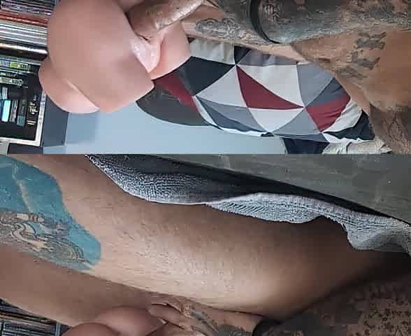 Thick penis bangs toy in advance of work
