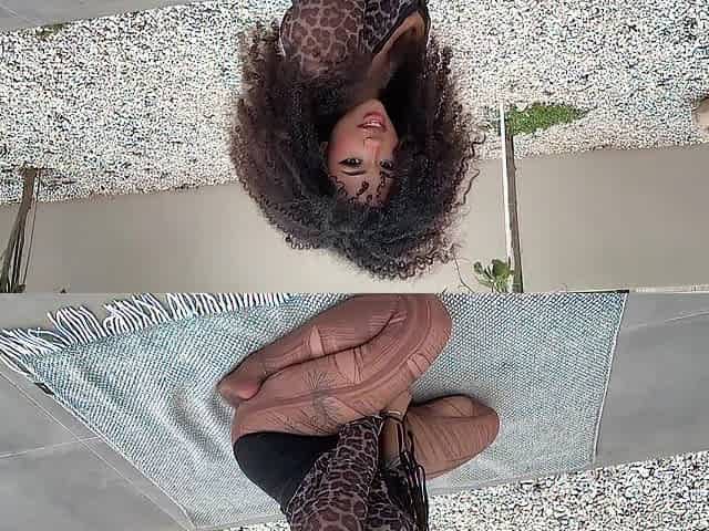 HAWT black gal yoga BENDING OVER for dad