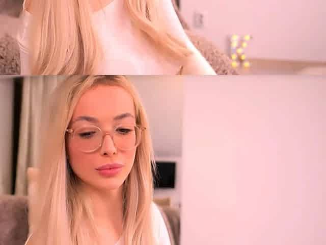 Hot Nerdy Blonde Teases Her Pink Pussy