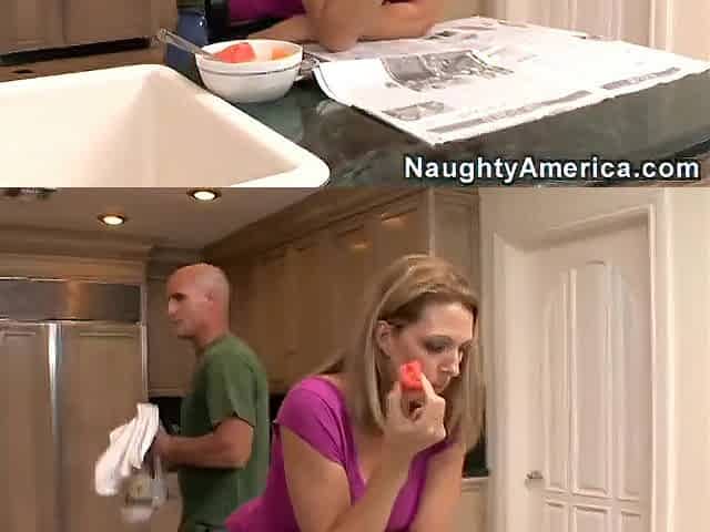 Roxanne Hall Banging in the Kitchen with Her Breasts