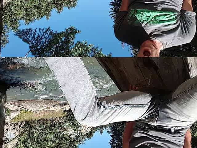 Public jeans urinate road travel throughout the mountains