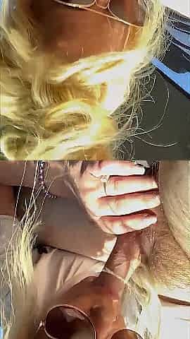 Real hooker sucks knob in public wearing sunglasses then lets the stud nut on her face