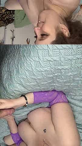 Breasty Blue Eyed Brunette hair Deepthroat FaceFuck Spunk flow On Face/Tongue