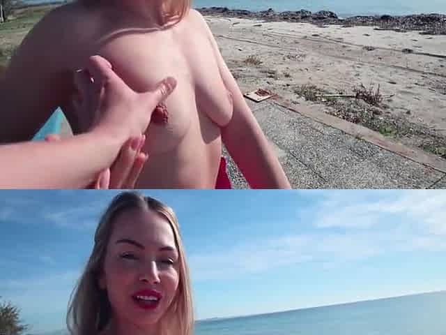 Jessi Jek In Nudist Girl Seduced Barmen At Beach Bar And Rides His Big Cock In Public