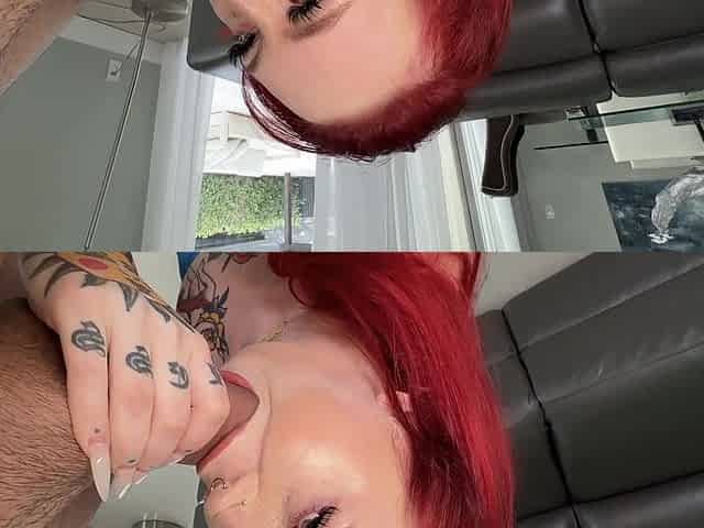 Inked redhead got to try a huge cock in her pussy