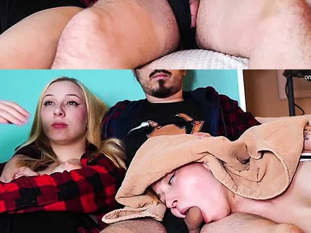 Secret blowjob to stepbrother while watching TV with his
