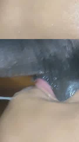 Messy Spit Deepthroat Dripping on Her Big Tits