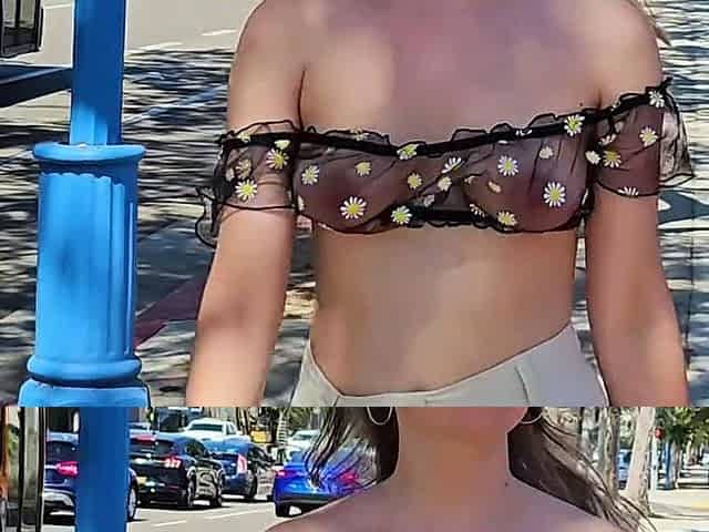 sheer top on busy street