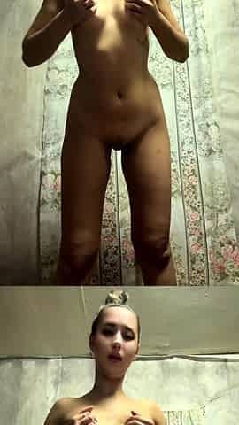 Shows her dirty holes, inserts huge cock in her asshole