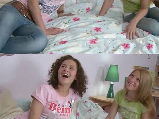 2 breasty angels get a large cock in their booty