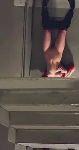 Red Hoodie, Public: Bent Down on the Steps, Damp Doggy in the Entrance