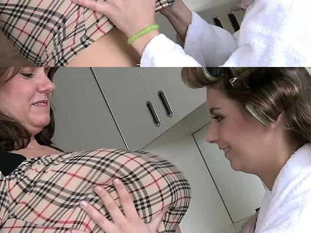 Two Fat Big Tit Amateur Lesbians Lick Mound and Boobs