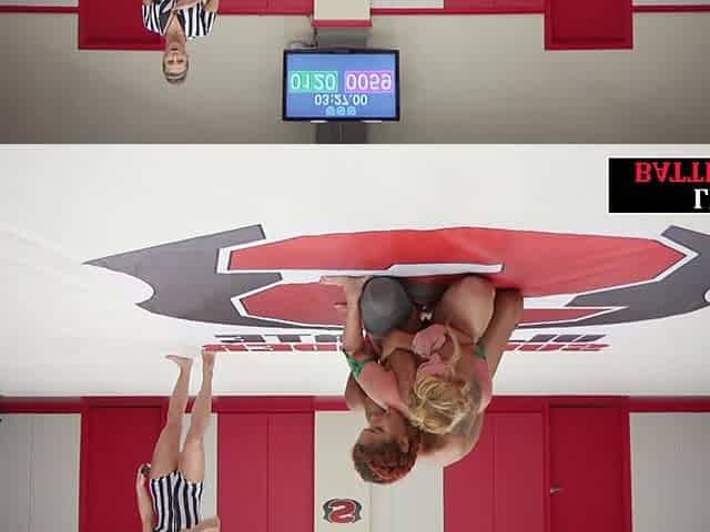 Lez wrestling babe facesitting on rival