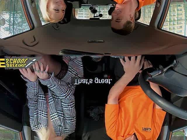 Fake Driving School Blond Marilyn Sugar in Ebony Nylons Sex in Car
