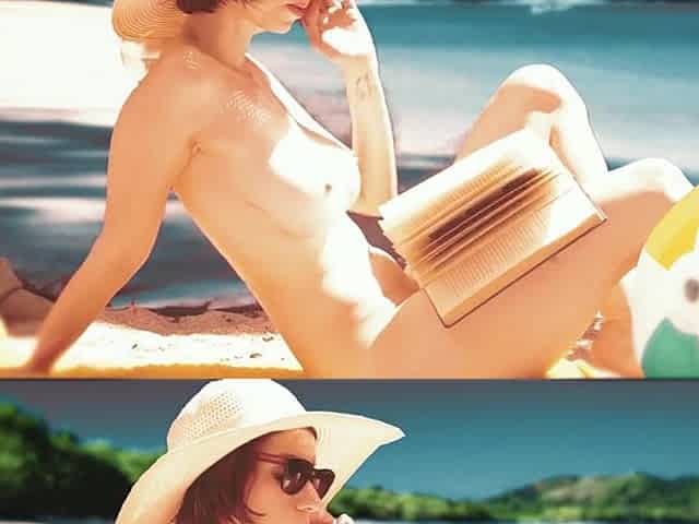 In nature's garb beach role play sex. POV BJ and cowgirl ride
