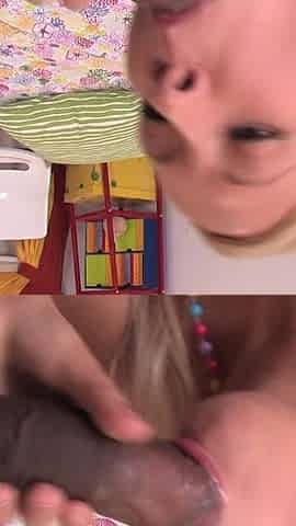 He spread her legs and slammed into that little white teen pussy, after she swallowed down his entire cumshot
