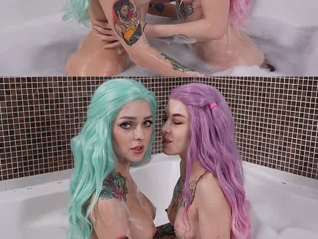Two Step Sisters Take a Bath Together and Rub Each Other's Ass