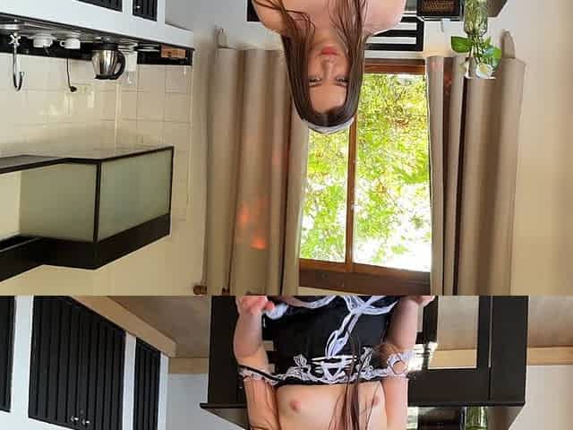 The Maid in the Kitchen Fucks Herself with a Big Dildo While the Master Is Not at Home