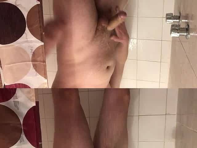 I wank a large shlong in the shower and cum, the semen is visible close up on camera