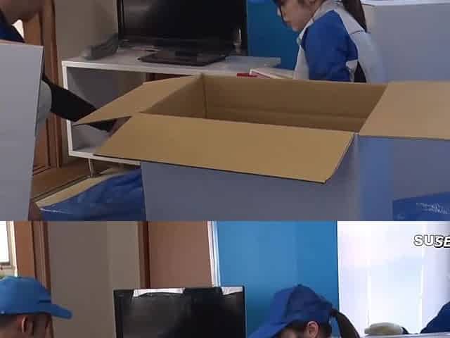 Japanese Babe having sex with perverted manager of moving company