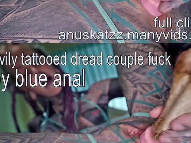 Slender heavily tattooed dreadhead teen with splitted tongue get anal banged