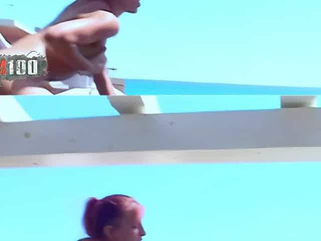 2 beautiful porn stars play with a pink dildo in a hot tub - MMM100