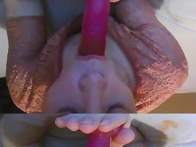Sissy Practices Blow job on Sex toy