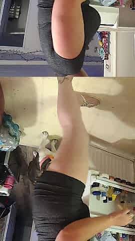 Secretary Boss gets off of work and does her duties around the abode (bending over in petticoat)