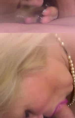Busty Cougar Milking Cum in Her Mouth