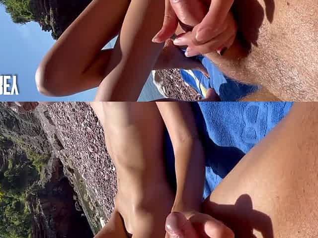 Quickie public fuck on a beach in doggy