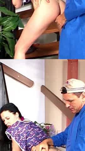 German caretakers and cleaning lady use the storm-free time and do it with the boss