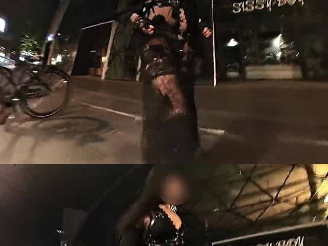kinky gothic bitch outdoor exploring the town center.