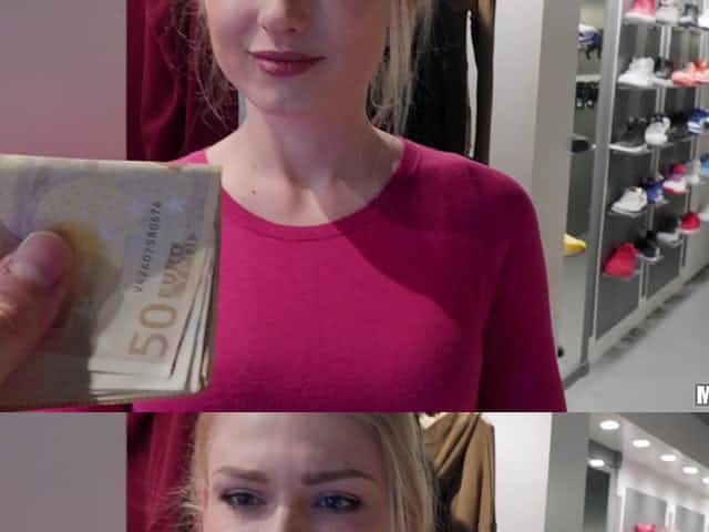Sexy blonde girlfriend takes money and gets fucked in the public