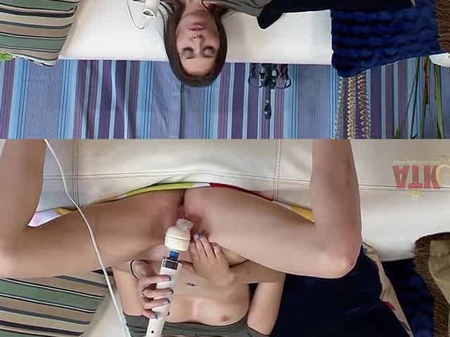 Nice-looking model Rose Ebony uses a Hitachi to climax