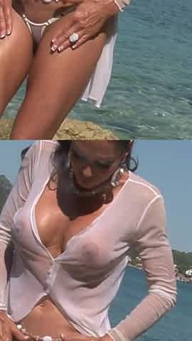 Perfect milf with big boobs in the shallows
