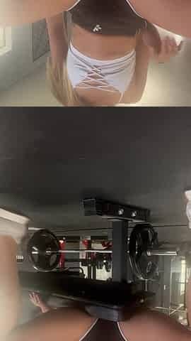 Lewd fit gym sweetheart makes u see her public cunt sex toy ride and squirt