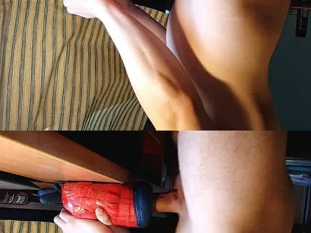 Hawt stud humps his homemade fleshlight until having an intensive climax with loud groaning