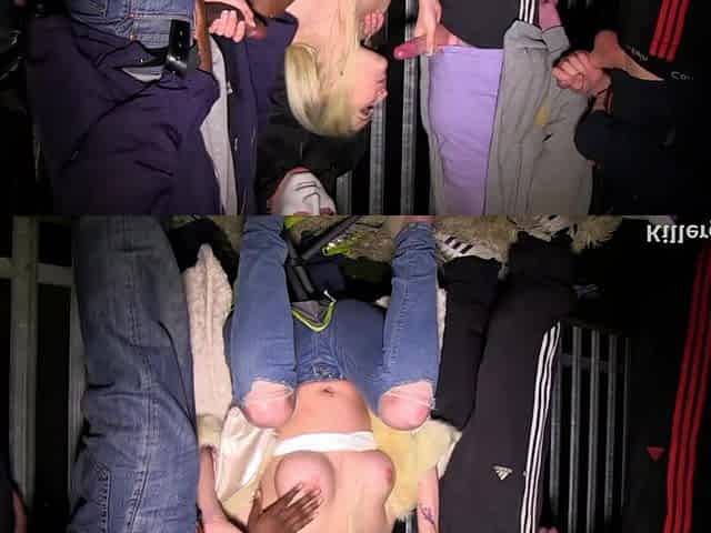 Hot Blonde Teen Tamara Grace Wanks and Sucks off a Bunch of Horny Perverted Doggers Onto Her Tits