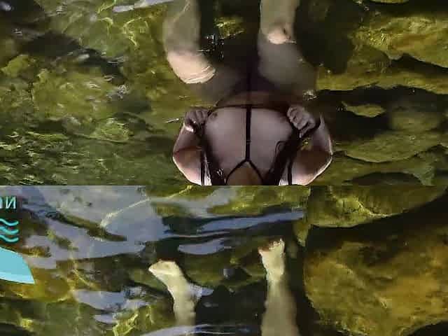 glamorous blond is seen swimming alone undressed and warms up facial in the face